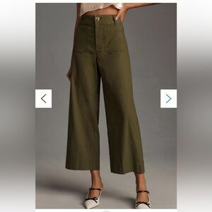 Anthropologie Maeve Colette Cropped Wide Leg Pant | Holly Green | Size 27